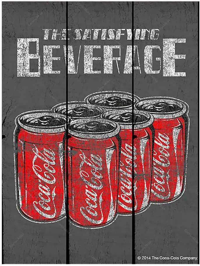 Placa Coca-Cola Six Packs Cans Cinza em Madeira - Urban - 50x36,6 cm