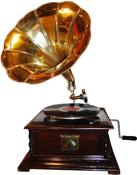 Réplica de Gramophone Decorativo Horn Dourado