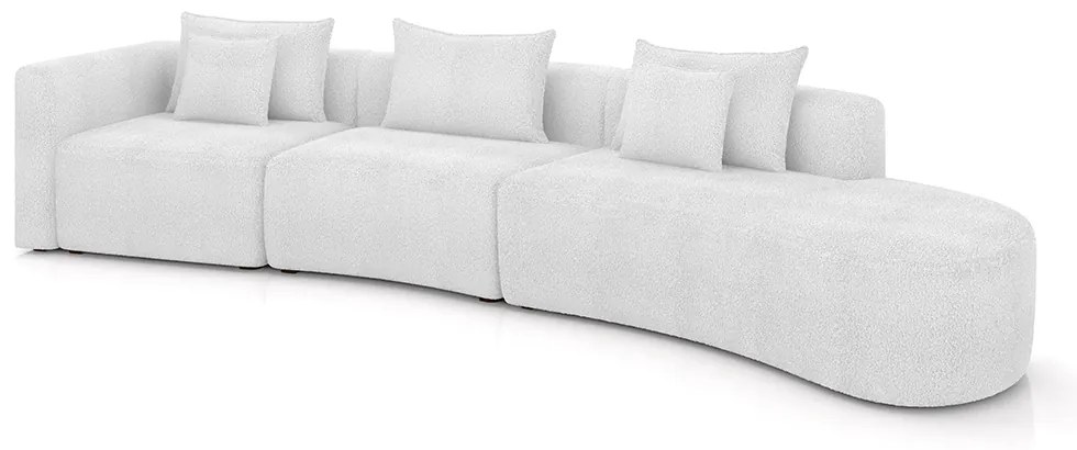 Sofá Curvo Decorativo Kimiko 447Cm 5 Lugares Sala de Estar com Chaise Bouclê Branco G52 - Gran Belo