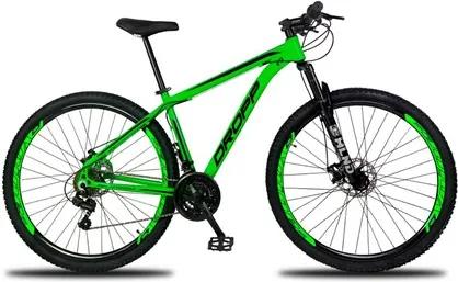 Bicicleta Aro 29 Quadro 19 Alumínio 21 Marchas Freio a Disco Mecânico Verde/Preto - Dropp