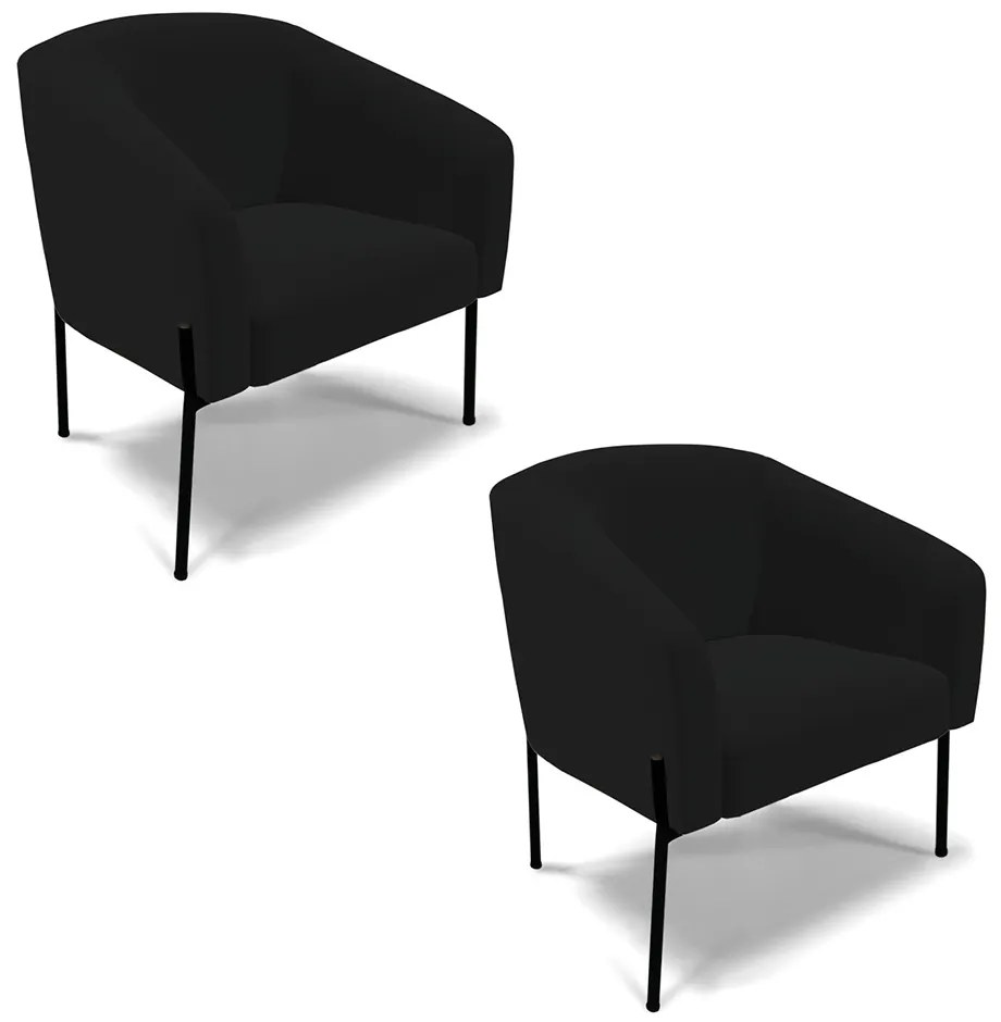 Poltrona Decorativa Pé de Ferro Preto Kit 2 Stella Linho D03 - D'Rossi - A79 Preto