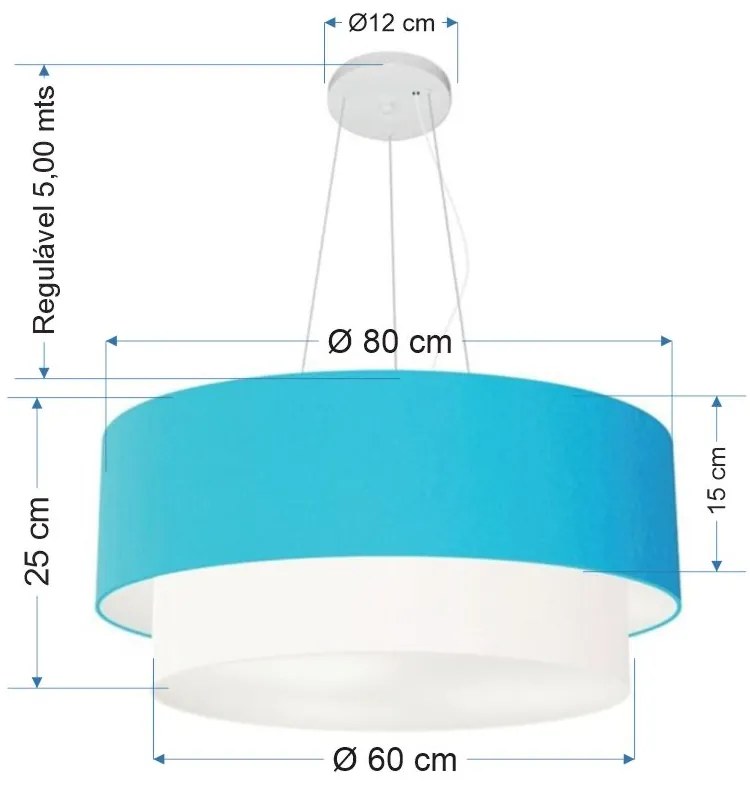 Lustre Pendente Duplo Cilíndrico Vivare Md-4073 Cúpula Tecido 80x60cm - Bivolt