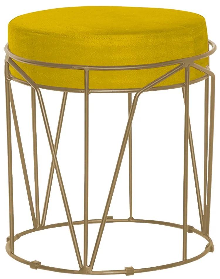 Puff Decorativo Sala de Estar Base Gold Chloe Suede Amarelo G41 - Gran Belo