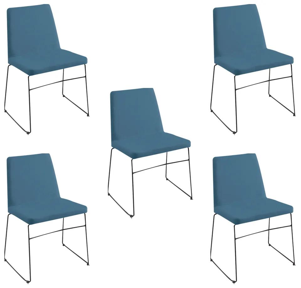 Kit 5 Cadeiras Decorativa Sala de Jantar Anne Linho Azul G17 - Gran Belo