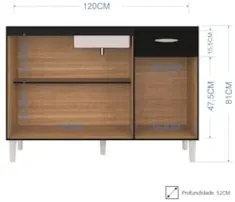 Balcão Gabinete de Pia para Cozinha 120cm 3 Portas Classic Z46 Preto -