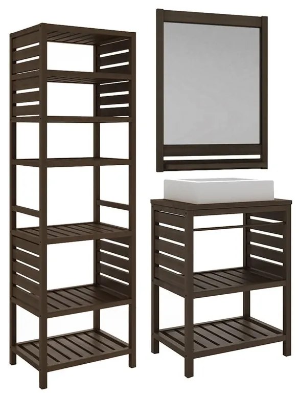 Conjunto Para Banheiro Aquiles 3 Peças Nogueira - Wood Prime MR 38721