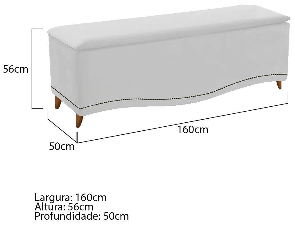 Calçadeira Estofada Yasmim 160 cm Queen Size Suede Branco - ADJ Decor