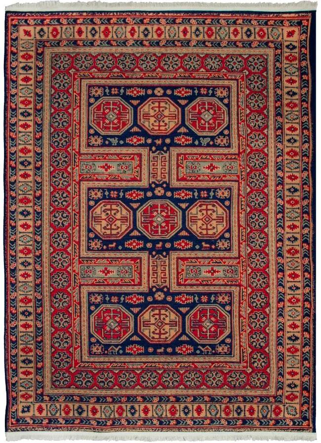 Tapete Iraniano Roshni com Detalhes em Vermelho e Azul - 200X150cm