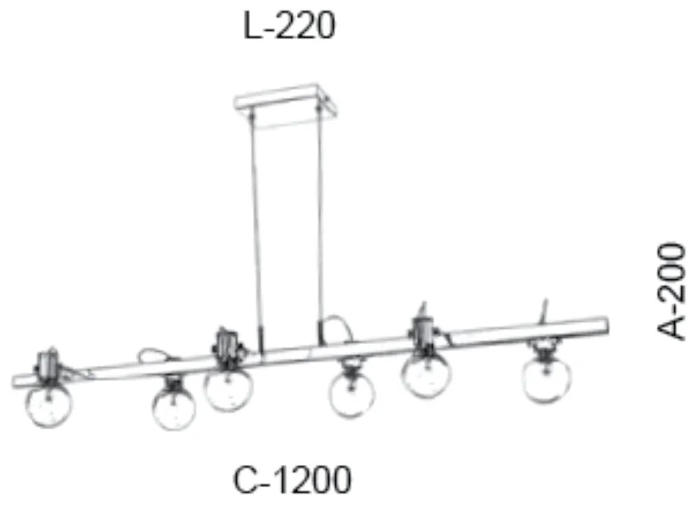 Pendente Retangular Lamp 120X22X20Cm Metal E Vidro 6 X G9 Globo Ø8Cm |... (PRETO, AMBAR)