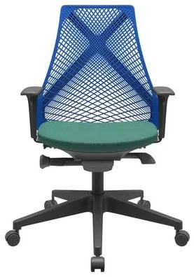 Cadeira Office Bix Tela Azul Assento Poliéster Verde Autocompensador Base Piramidal 95cm - 64038 Sun House