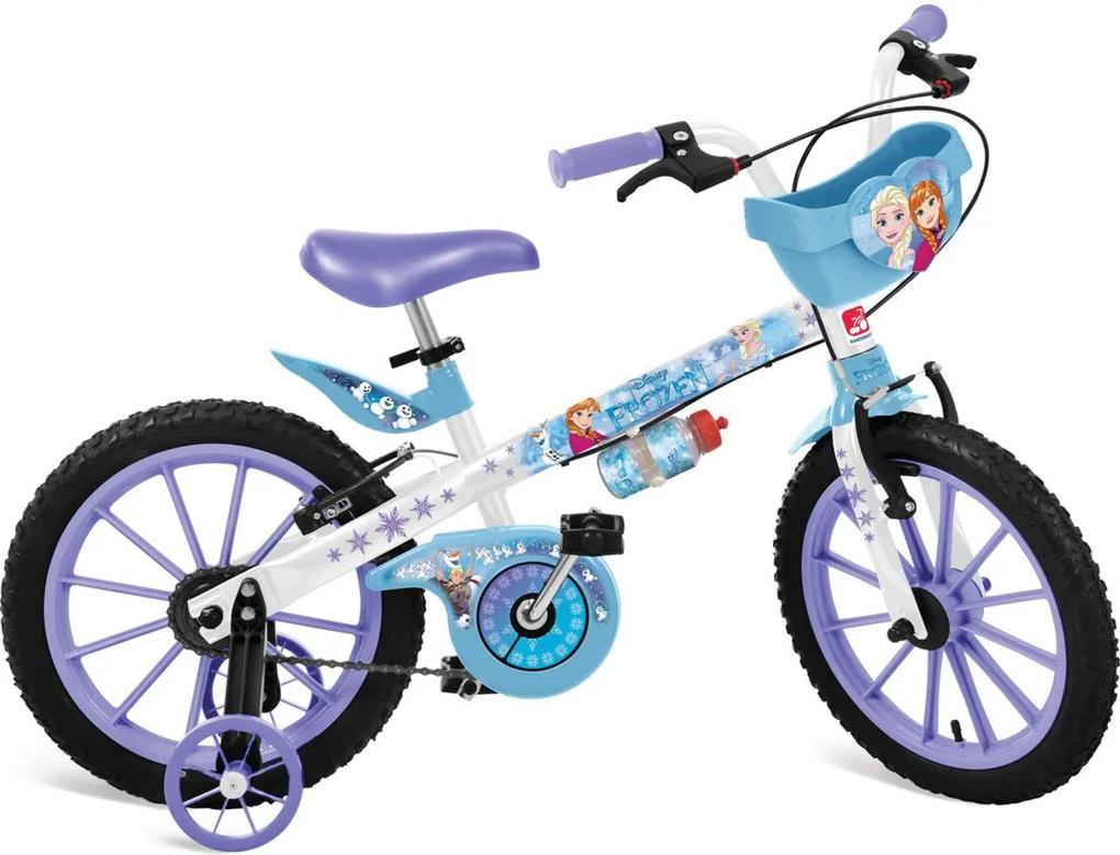 Bicicleta Bandeirante 16\" Frozen Disney Cestinha Branco e Azul