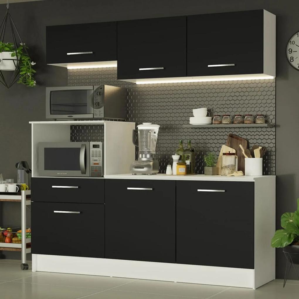 Cozinha Compacta Madesa Onix 180001 com Armário e Balcão - Branco/Preto Branco