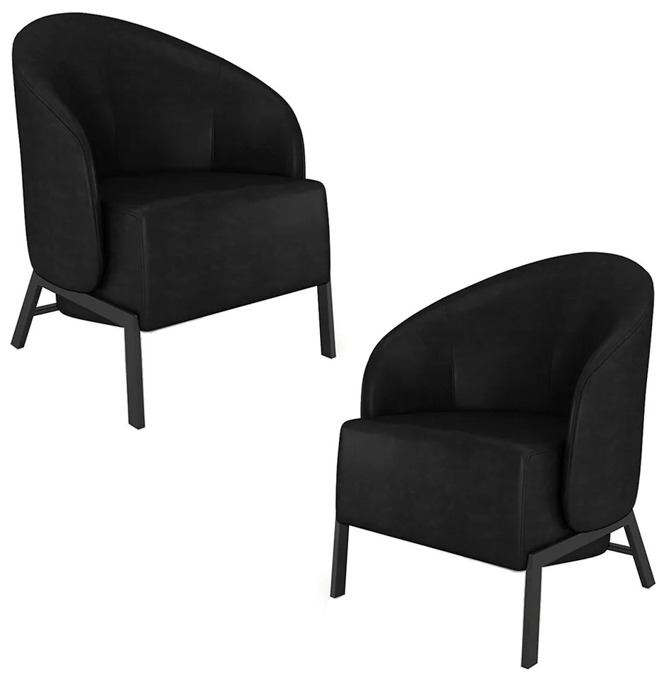 Kit 2 Poltronas Decorativa Sala de Estar Kenya Pés em Ferro Pu Preto G33 - Gran Belo