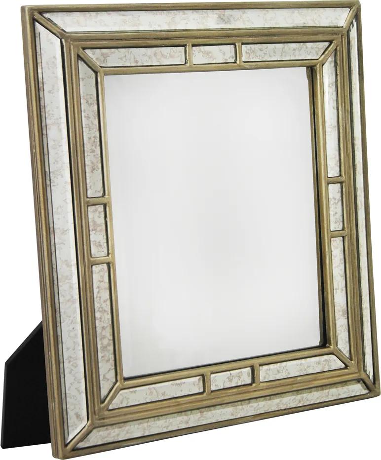 Espelho Veneziano em Madeira Quadrado de Mesa Com Suporte - 44x38,5cm