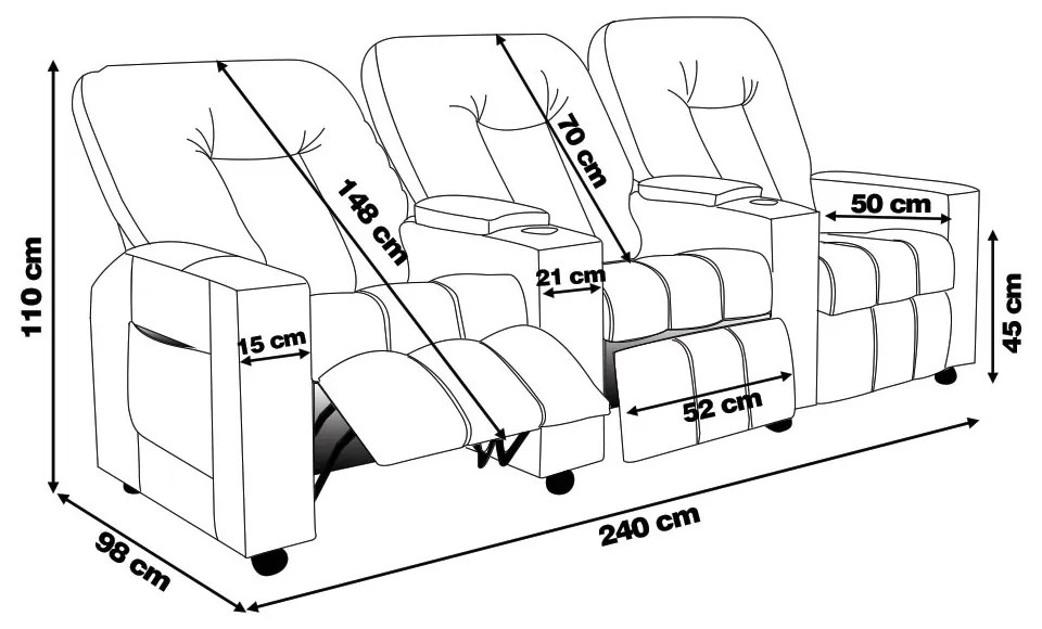 Poltrona Reclinável Para Cinema 3 Lugares Sora PU FH1 - D'Rossi - Whisky