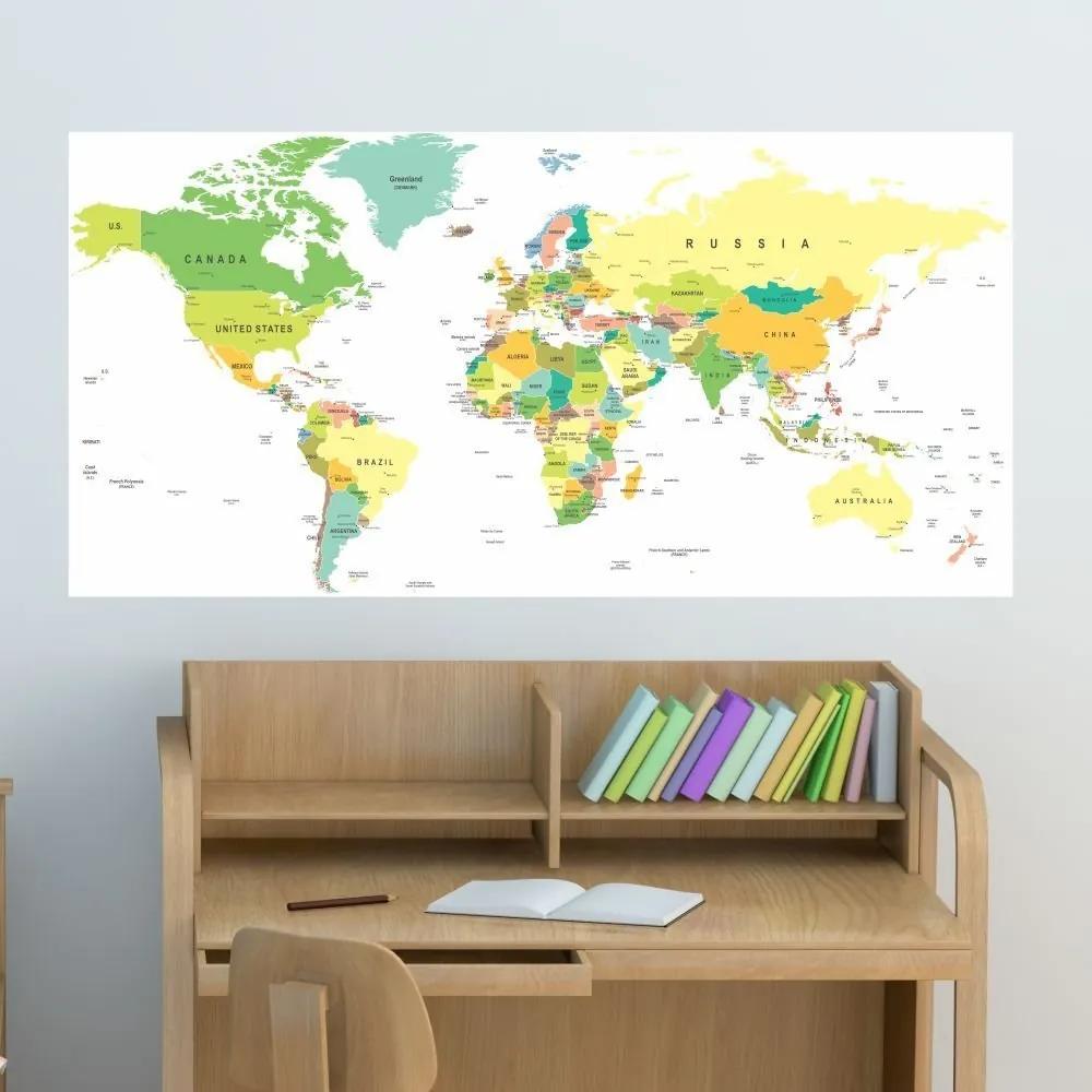 Adesivo Mapa Do Mundo Colorido