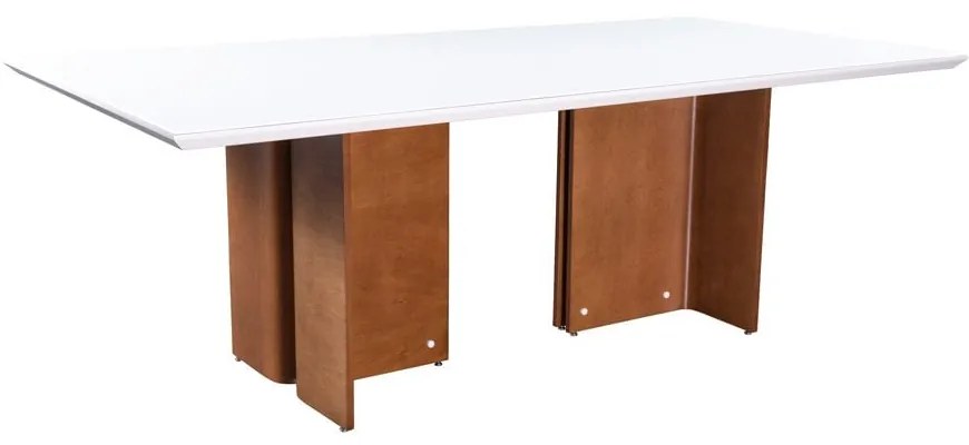 Mesa de Jantar Dilla Retangular Tampo Laca com Vidro Base Madeira Detalhes com Apliques