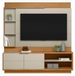 Estante Painel Para TV 60 Pol 180cm Atlas L06 Nature/Off White - Mpoze