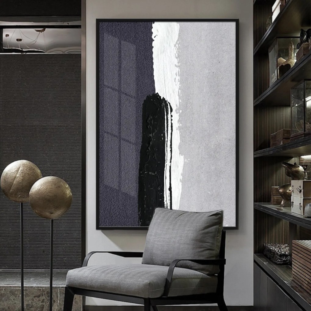 Quadro 150x100cm Abstrato Igandea Vidro Cristal e Moldura Preta Decorativo Interiores - Oppen House