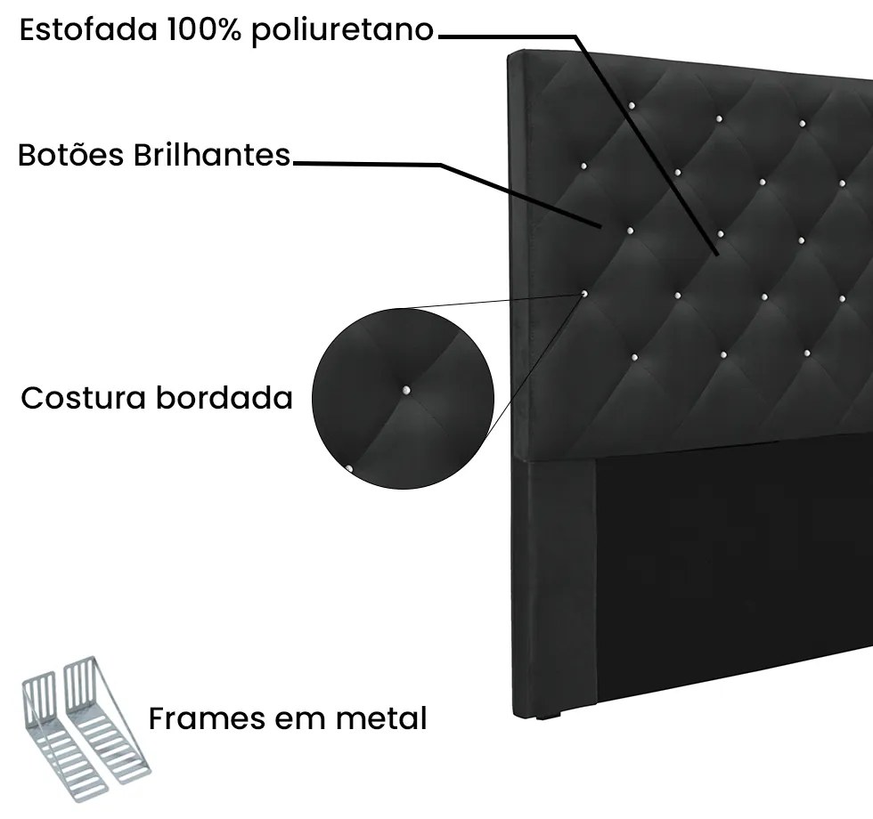 Cabeceira Cama Box Casal 140 cm Tania Veludo Preto S04 - D'Rossi