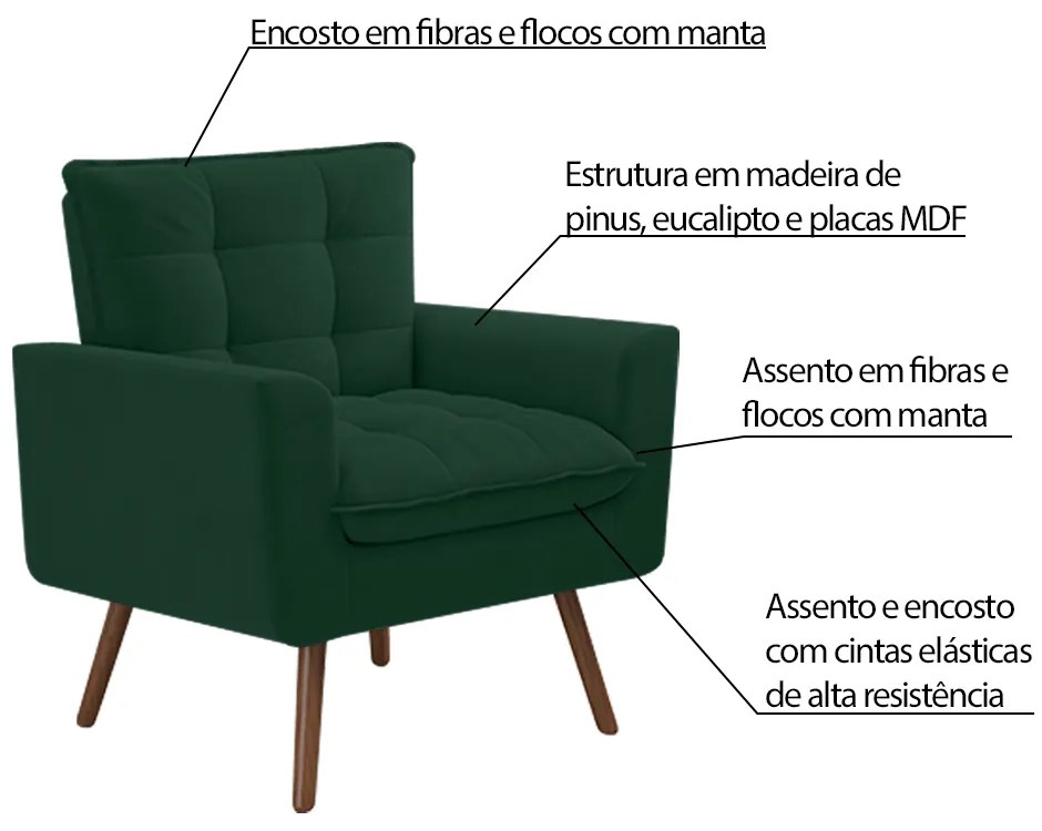 Kit 2 Poltronas Decorativos Pés de Madeira Íxeres Veludo Verde G45 - Gran Belo