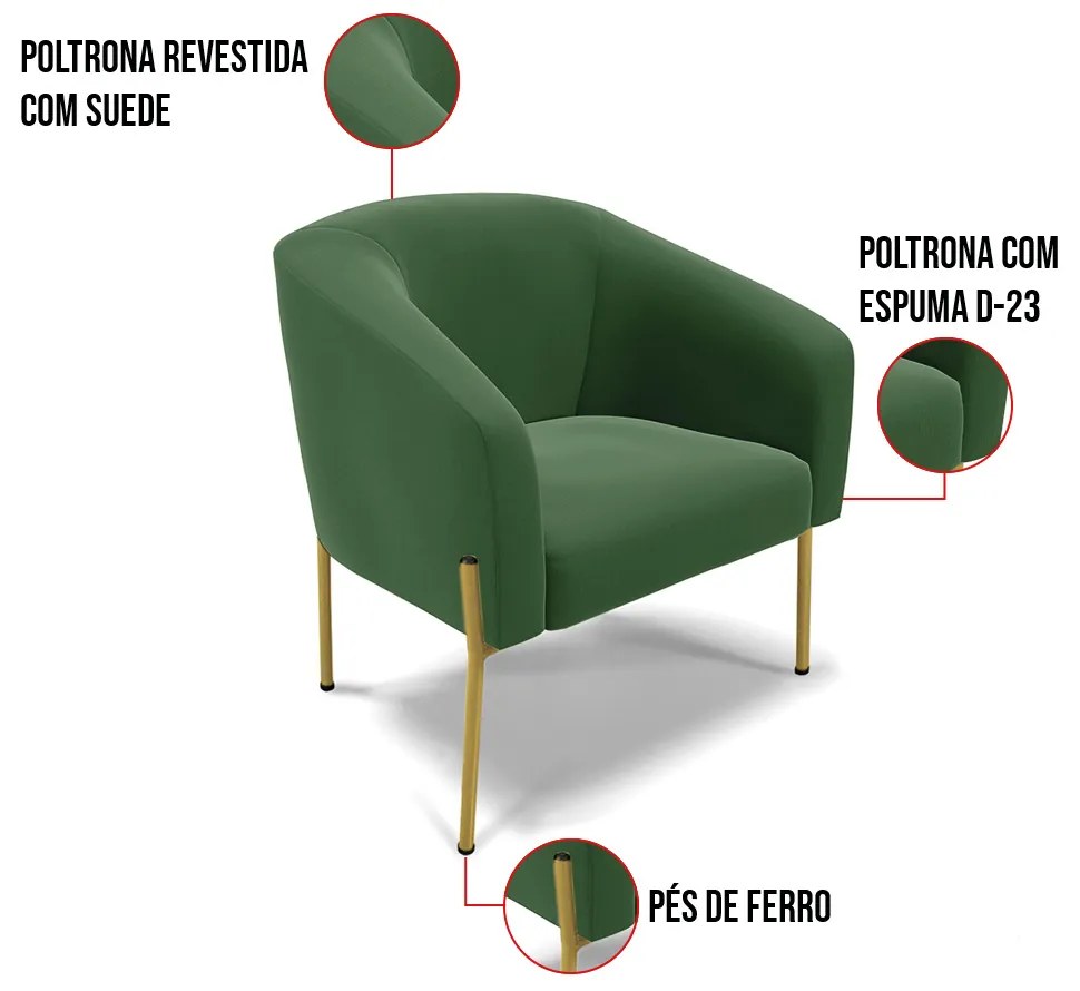 Cadeira Sala de Jantar Pé de Ferro Dourado Stella Suede D03 - D'Rossi - Verde