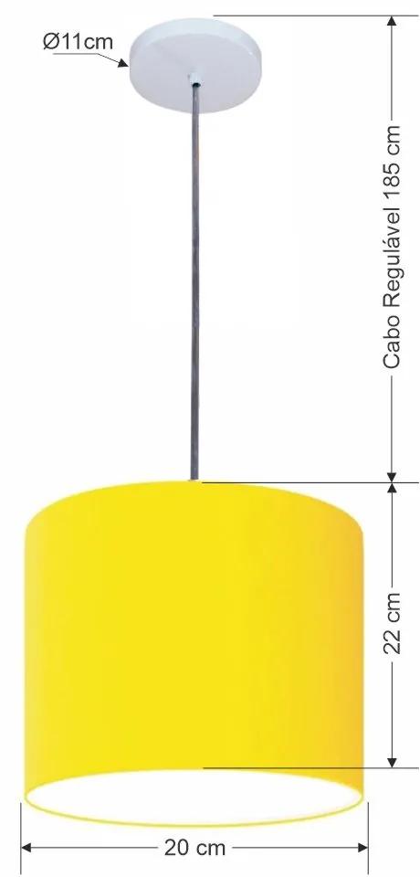 Luminária Pendente Vivare Free Lux Md-4105 Cúpula em Tecido - Amarelo - Canopla branca e fio transparente
