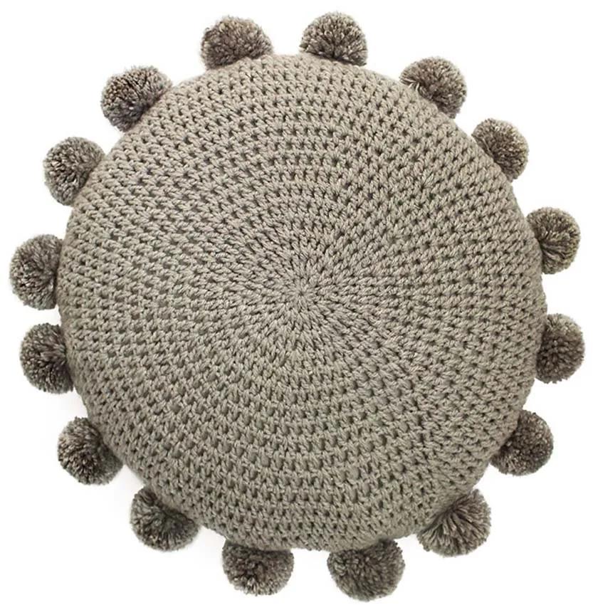 Almofada de crochet redonda com pompom cinza