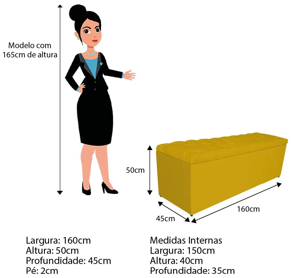 Calçadeira Estofada Liverpool 160 cm Queen Size Corano Amarelo - ADJ Decor