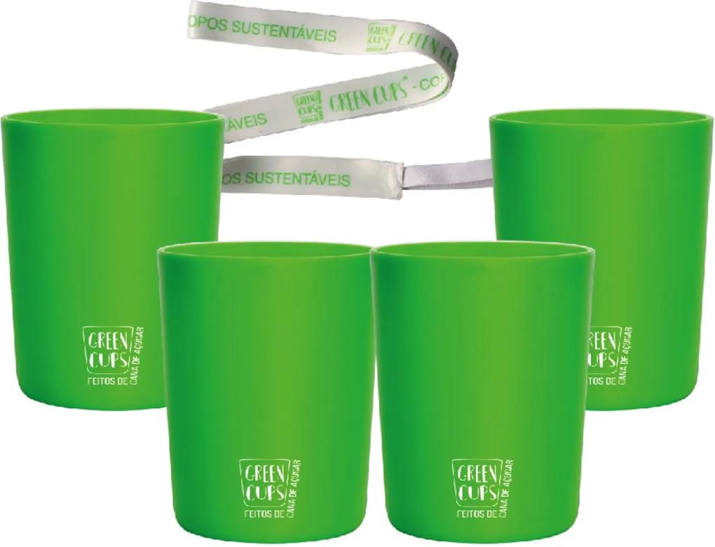 4 Copos Eco Verde com Cordão Green Cups 320 ml