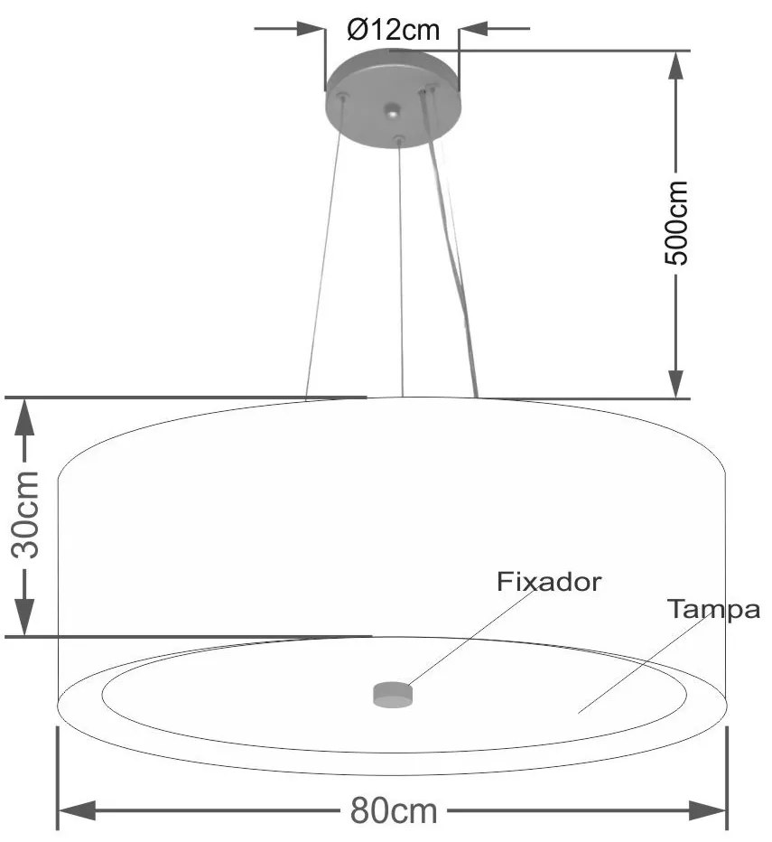 Lustre Pendente Cilíndrico Vivare Md-4142 Cúpula em Tecido 80x30cm - Bivolt