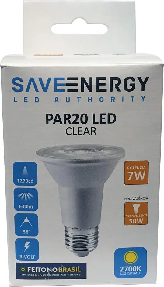 Lâmpada de Led Clear PAR20 E27 7W 2700K - Save Energy - Bivolt
