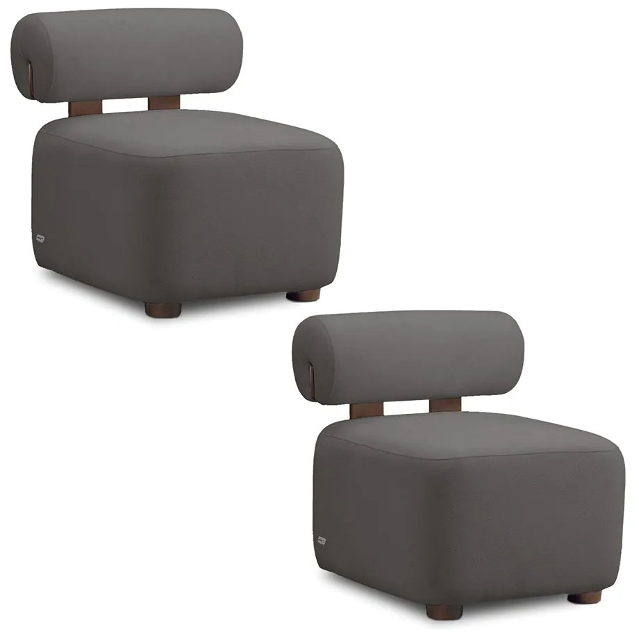 Poltrona Decorativa para Sala Kit 2 Helora Bouclê Cinza Escuro E03 - D'Rossi