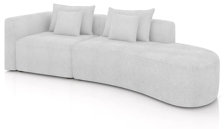 Sofá Curvo Decorativo Kimiko 327Cm 4 Lugares Sala de Estar com Chaise Bouclê Branco G52 - Gran Belo