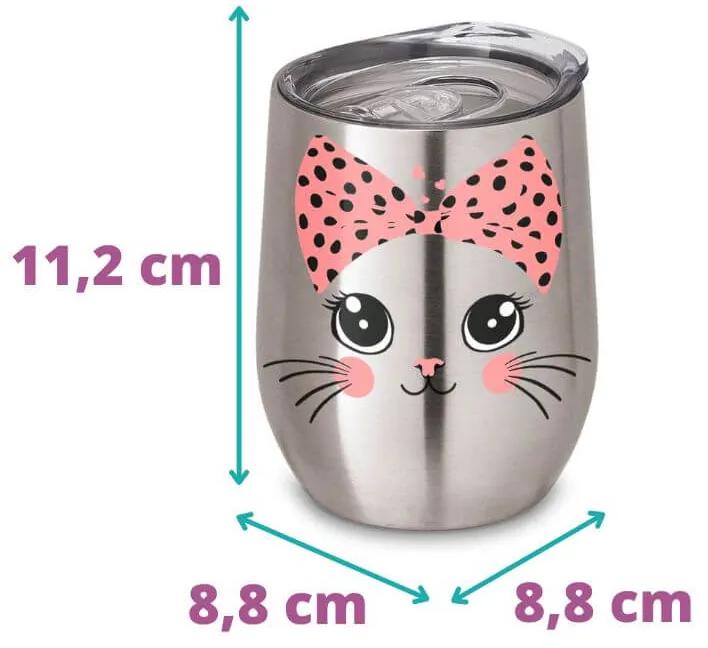 Copo Inox Corpo Duplo 400 ml Fosco Gatinha Miau - Cromado