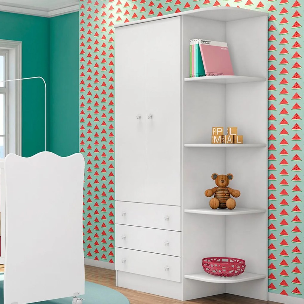 Kit Berço, Guarda Roupa Infantil 2 Portas 3 Gavetas com Cantoneira e Cômoda Infantil c/ Trocador 4 Gavetas Brilhar Q01