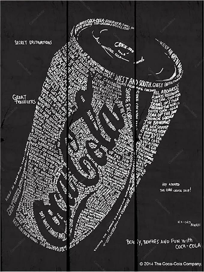 Placa Coca-Cola Can All Words Cinza em Madeira - Urban - 50x36,6 cm