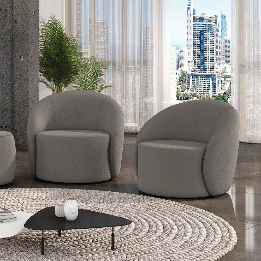 Poltrona Decorativa Orgânica Giratória Kit 2 Lua Suede D03 - D'Rossi - Grafite