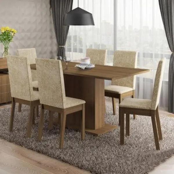 Conjunto Sala de Jantar Susan Madesa Mesa Tampo de Madeira com 6 Cadeiras Rustic/Imperial