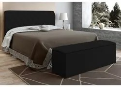 Cabeceira Cama Box Casal 140cm com Calçadeira Baú Paris Veludo Preto -