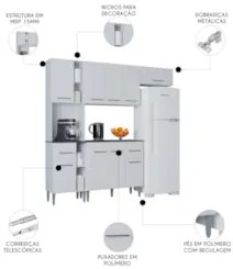 Cozinha Compacta Com Balcão Nicole 202cm P11 Branco - Mpozenato