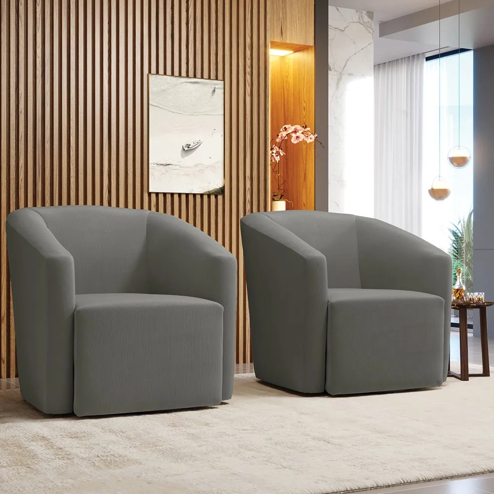 Poltrona Decorativa Base Giratória Kit 2 Stella Max Suede Grafite D03 - D'Rossi