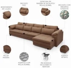 Sofá Retrátil 5 Lugares Para Sala 414cm Dijon Couro Mel S07 - Mpozenat