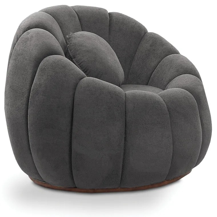 Poltrona Decorativa Orgânica Giratória Cloud Bouclê Cinza Escuro E03 - D'Rossi
