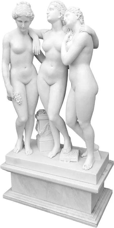 Escultura Decorativa 3 Damas em Mármore Branco - 155x81x45cm