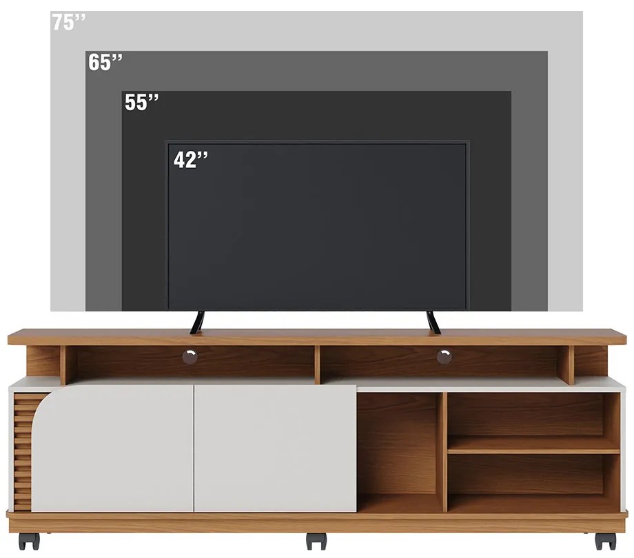 Bancada Tv de 75'' 2 Portas com Rodízio Ewa 180cm Freijó/Off White C04 - D'Rossi