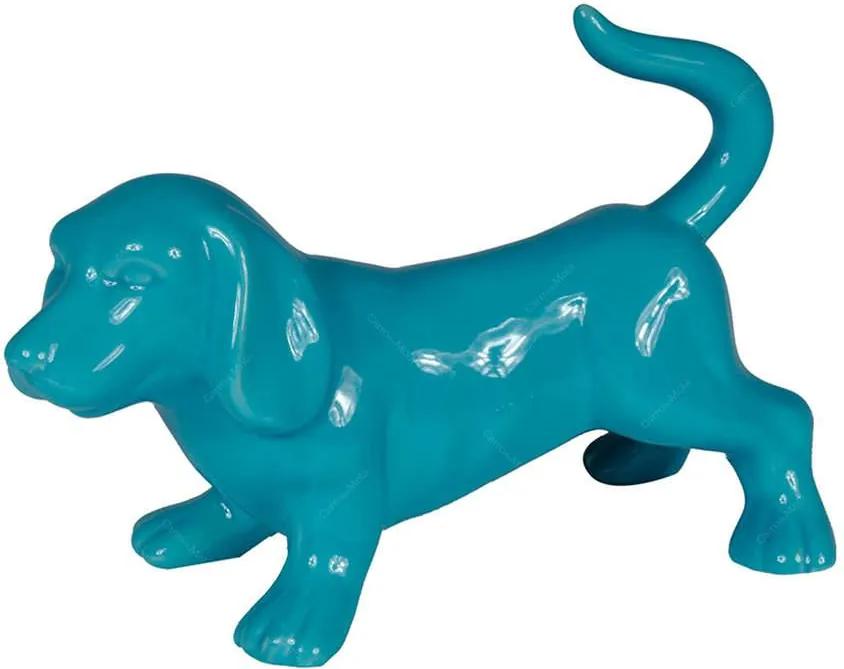 Estatueta Cachorro Bas Azul em Cerâmica - Urban - 21x14 cm