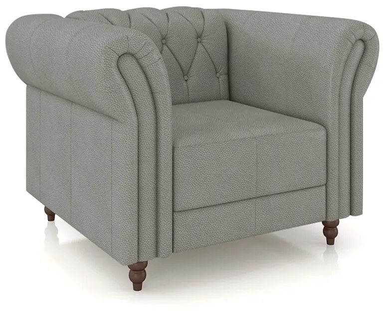 Poltrona Decorativa Sala de Estar Stanford Chesterfield Pés de Madeira Couro Cinza G58 - Gran Belo