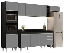 Armário de Cozinha Modulada 5 Peças CP17 Balcão com Tampo Preto/Cinza