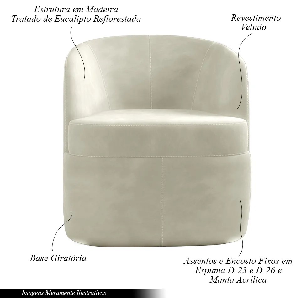 Kit 2 Poltronas Decorativas Design Moderno Bel Sala de Estar Base Giratória Veludo Bege G33 - Gran Belo